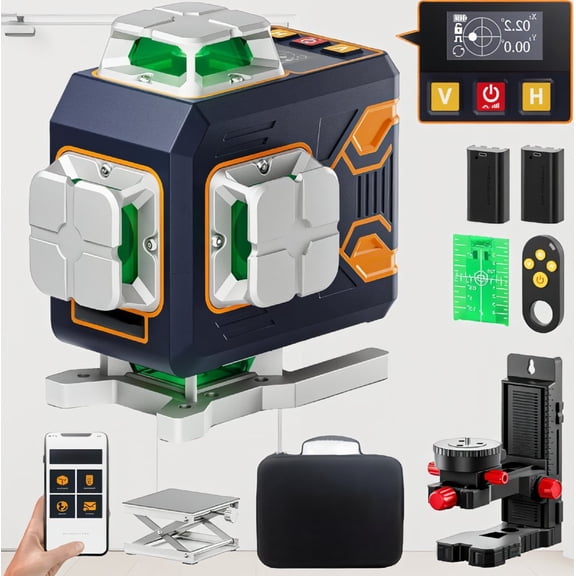 1-Pack 4x360 Green 16 Lines Self-Leveling Line with Remote Control & App Control for Construction