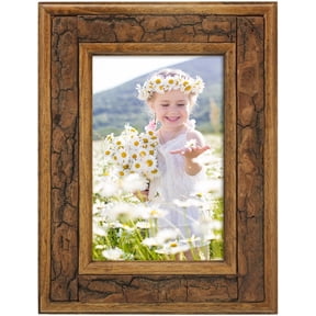 4x6 Picture Frame, Natural Brown, 1 Pack | Real Bark Surface&Clear Real Glass Cover.Solid Wood Frame for Wall&Tabletop Display and Vertical or Horizontal Display.