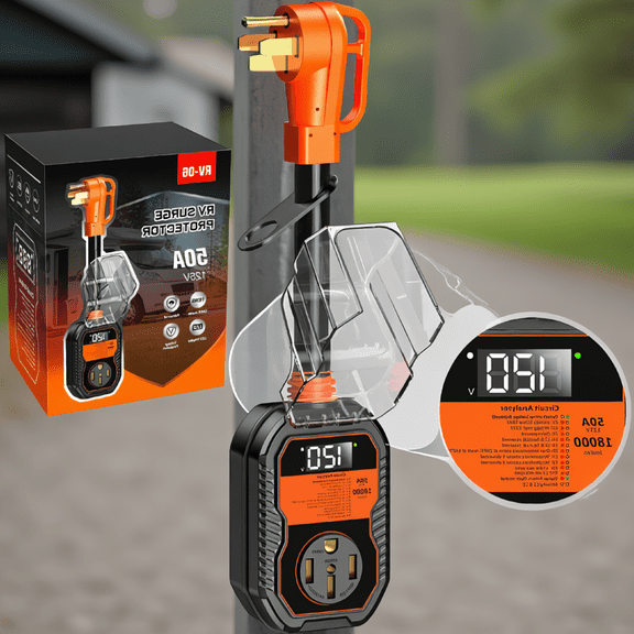 1-Pack 50 RV Surge Protector 18000J with LED Display, Monitoring, Wiring Fault Detection, IP68 Waterproof Cover
