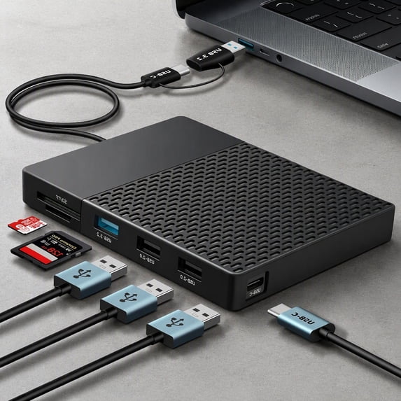 1 Pack 500GB Portable External Hard Drive with 7-in-1 USB-C Hub, SD/TF Card Reader, USB 3.0 and USB 2.0 Ports for Laptop, Desktop, TV and Phone
