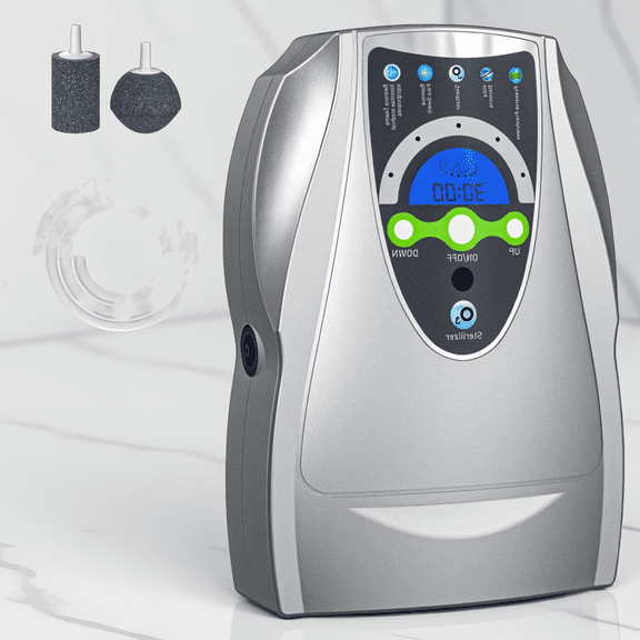 1-Pack 500mg/h Ozone Generator, Multipurpose Air and Water Purifier with Adjustable Timer, Diffuser Stones Included, Silver