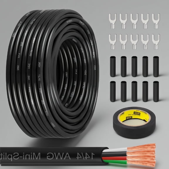 1-Pack 50FT 14/4 AWG Mini-Split Cable, 4 Conductor Control Wire 300V Stranded Copper for Mini Split AC, Heat Pump & HVAC