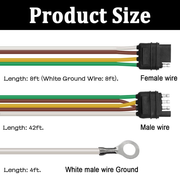 1 Pack 50ft 4-Way 5-Wire Trailer Wiring Harness, Extended Length Trailer Light Wire Kit for Trailers RV Boat Marine