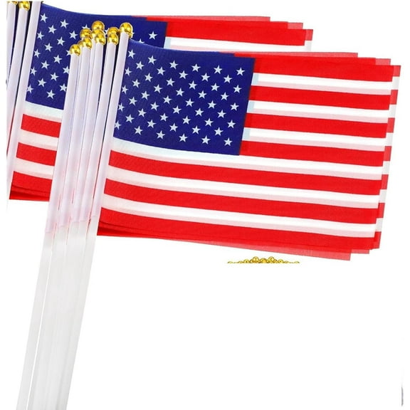30PCS 5x8 Inch Small American Flags on Stick, Mini USA Stick Flags with Kid-safe Spear Top for Meml Day tions Blue, Red, White