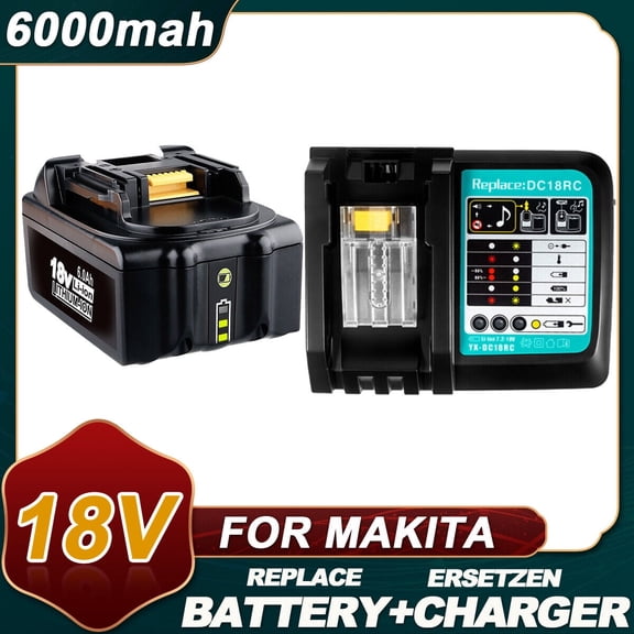 1 Pack 6.0Ah 18V Battery Replacement Ma*kita BL1860 BL1820 1830B 1840B 1850B +DC18RC Charger set