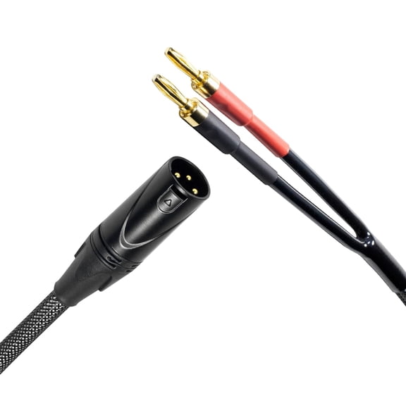 1 Pack 6.56FT XLR to Banana Speaker Cable, XLR3 Male to 2 Male Banana Plugs XLR Cable, OFC 12AWG wire, Heavy Duty Nylon Braided Cover, for XLR to Speaker Power Amplifier(Black/2M)