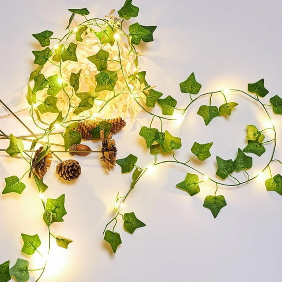 1 Pack 6.56ft 20 LED Fake Ivy Vine String Lights,Artificial Ivy Garland with Lights Hanging Greenery Leaf Plants for Home Kitchen Garden Office Wedding Party Decor