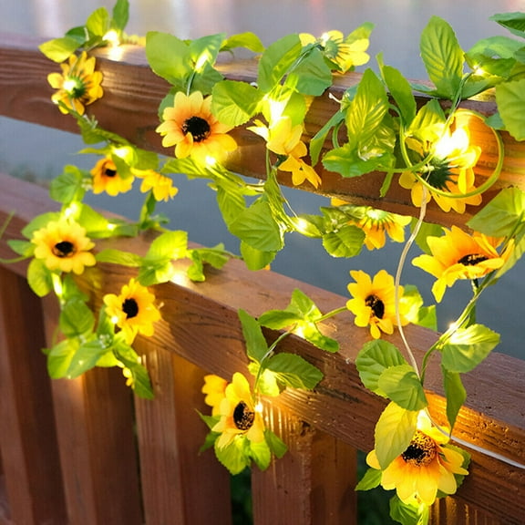 1 Pack 6.6 Ft Artificial Sunflower Garland with Lights Battery Powered 20 LED Fake Sunflower Vines Flowers Fairy Lights for Indoor Outdoor Bedroom Wedding Garden Party Home Hanging Decorations