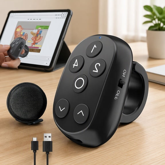 1 Pack 6-Button Remote Clicker with Up and Down Navigation Control for Flashcard Review, Wireless Rechargeable, Black