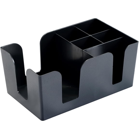 1 Pack 6-Compartment Bar Caddy Napkin & Straw Holder Organizer, Premium Black Plastic Bar Caddy Organizer for Napkins, Straws, Condiments, Stylish Bar Caddy for Home, Office, Kitchen, and Bars