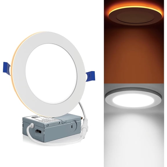 1 Pack 6 Inch 5CCT LED Canless Recessed Lighting with Night Light, 2700K/3000K/3500K/4000K/5000K Selectable Ultra-Thin LED Ceiling Lights, 12W=110W, 1050LM, Dimmable Wafer Downlight ETL&FCC