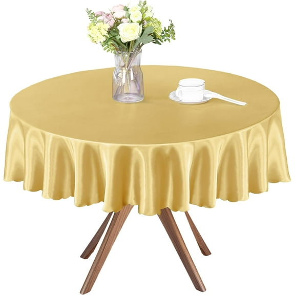 1 Pack 60 Inch / 5ft Round Tablecloth Satin Table Cover, Gold Table Cloth Overlay Bright Table Decorations, Silky Satin Dining Table Cloths for Wedding Reception Graduation Banquet