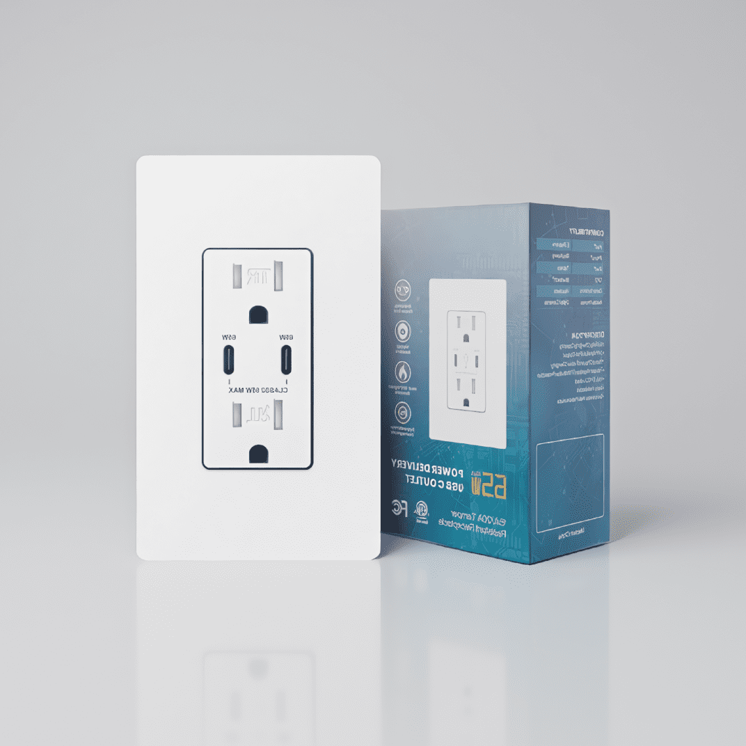 ABBOTECH 65W GaN USB Wall Outlet – 15 Amp Tamper-Resistant Receptacle With 3 USB Ports (1 Type-A & 2 Type-C), Screwless Plate, UL Listed