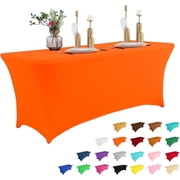 Parojati 1 Pack 6FT Table Cloth for Rectangular Fitted Events Stretch Pink Table Covers Washable Spandex Tablecloth Protector for Party, Wedding, Cocktail, Banquet, Festival Orange