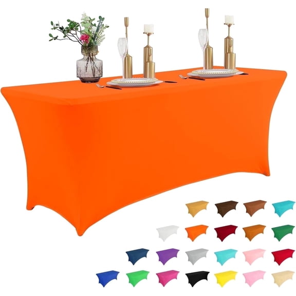 Parojati 1 Pack 6FT Table Cloth for Rectangular Fitted Events Stretch Pink Table Covers Washable Spandex Tablecloth Protector for Party, Wedding, Cocktail, Banquet, Festival Orange