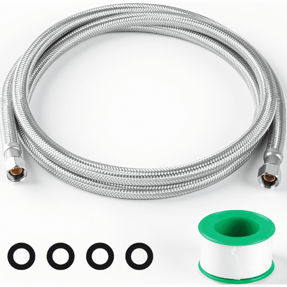 1-Pack 6ft Stainless Steel Braided Ice Maker Water Line, 1/4in x 1/4in Refrigerator Water Supply Hose for Ice Makers