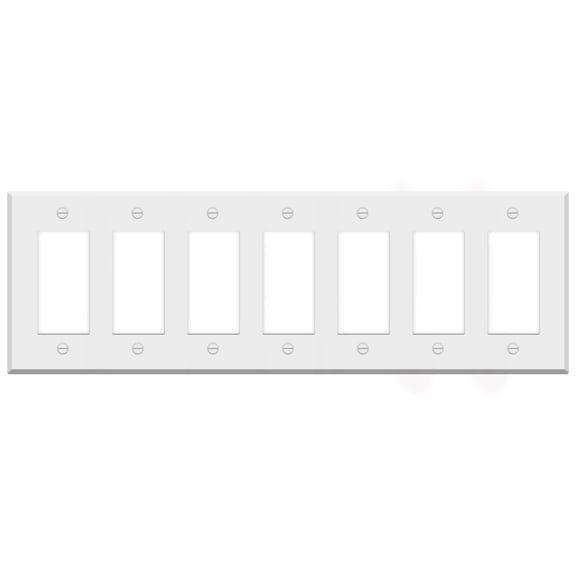 1 Pack 7-Gang Rocker Switch Cover, Decorator Light Switch or Receptacle Outlet Wall Plate, White Painted Metal, 7-Gang Standard Size, 4.5'' x 13.6'', Corrosion Resistant, Made of Unbreakable Metal