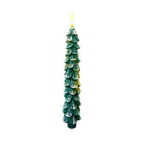 1 Pack 7 Inch Christmas Tree Flameless Taper Candles, Christmas LED Taper Candles with 3D Flame, Green LED Candlesticks for Christmas Home Decoration
