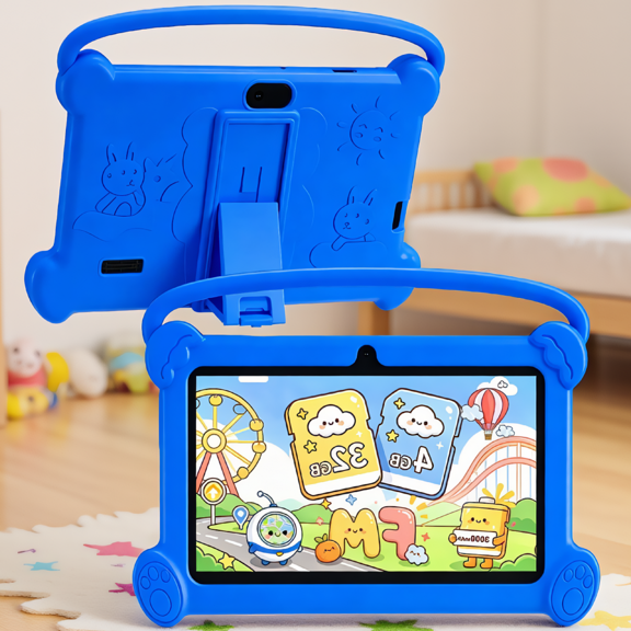 1 Pack 7 Inch Tablet, Android 12, 4GB 32GB ROM, Parental Controls, Camera, Shockproof Case Included