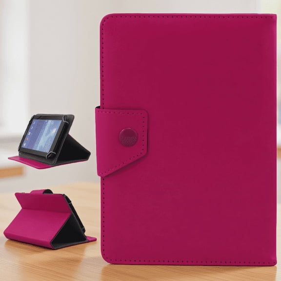 1-Pack 7 Inch Universal Tablet Folio Case Crazy Horse Texture Stand Cover with Magnetic Closure, Rose Red