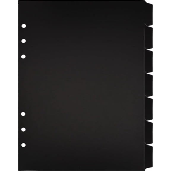 1 Pack 7-Tab A5 6-Ring Binder Dividers Set - Insertable Plastic Index Dividers for Notebooks, Planners & Journals, Black