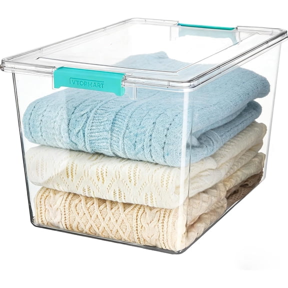 1 Pack 72 QT Crystal Clear Storage Bins with Lids, 4 Pack Stackable Plastic Large Latching Boxes Totes Tubs Container for Closet Organizers and Storage, Bedroom, Clothes, Bedding