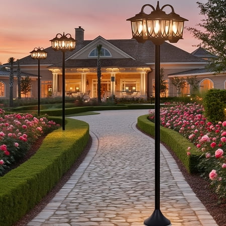 1-Pack 73" Solar-Powered Outdoor Lamp Post Light - 3-Head, Waterproof, Auto On/Off - Solar Panel, Energy-Efficient - For Patio, Backyard, Garden, Pathway