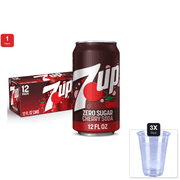 1 Pack | 7Up Cherry Zero Sugar Soda, 12 Fl Oz Cans, 12 Pack & 3x 9oz Disposable Plastic Cups