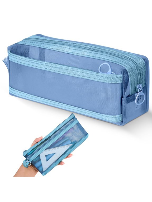 1 Pack 8.3×3.1in Nylon Mesh Zipper Bag, Transparent Portable Travel Cosmetic Organizer for Makeup Keys Small Accessories,B