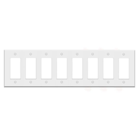 1 Pack 8-Gang Rocker Switch Cover, Decorator Light Switch or Receptacle Outlet Wall Plate, White Painted Metal, 8-Gang Standard Size, 4.5 x 15.44'', Corrosion Resistant, Made of Unbreakable Metal