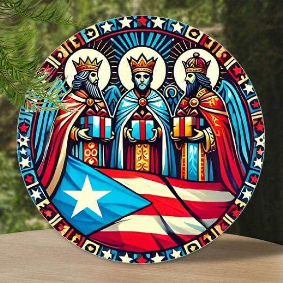 1-Pack 8 Inch Circular Aluminum Metal Sign - Durable Three Kings Day Puerto Rican Emblem Wall Art for Home & Office Decor, Ideal Gift for Living Room, Bar, Cafe, Indoor & Outdoor