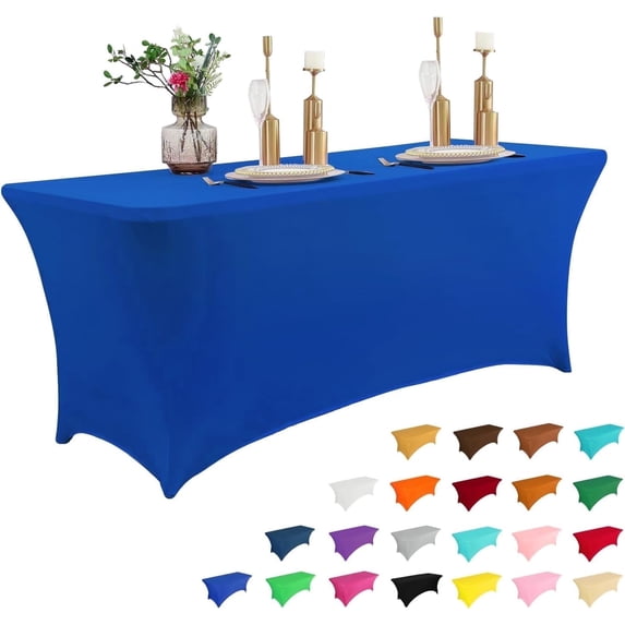 Parojati 1 Pack 8FT Table Cloth for Rectangular Fitted Events Stretch Pink Table Covers Washable Spandex Tablecloth Protector for Party, Wedding, Cocktail, Banquet, Festival Blue