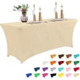 thumbnail image 1 of Parojati 1 Pack 8FT Table Cloth for Rectangular Fitted Events Stretch Pink Table Covers Washable Spandex Tablecloth Protector for Party, Wedding, Cocktail, Banquet, Festival Champagne, 1 of 5