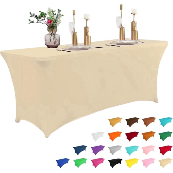Parojati 1 Pack 8FT Table Cloth for Rectangular Fitted Events Stretch Pink Table Covers Washable Spandex Tablecloth Protector for Party, Wedding, Cocktail, Banquet, Festival Champagne