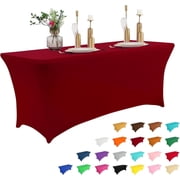Parojati 1 Pack 8FT Table Cloth for Rectangular Fitted Events Stretch Pink Table Covers Washable Spandex Tablecloth Protector for Party, Wedding, Cocktail, Banquet, Festival Burgundy
