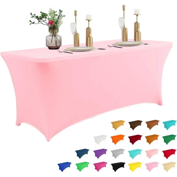 Parojati 1 Pack 8FT Table Cloth for Rectangular Fitted Events Stretch Pink Table Covers Washable Spandex Tablecloth Protector for Party, Wedding, Cocktail, Banquet, Festival Light Pink