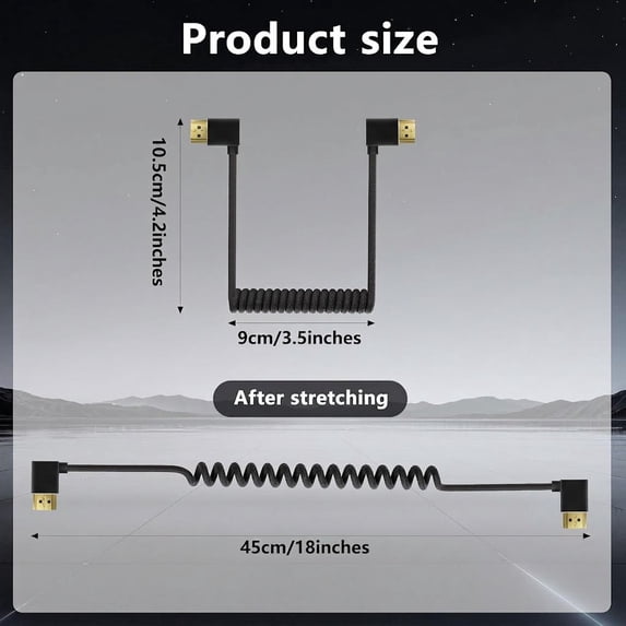 Cable Camera Design 1 Pack 8K 2.1 Braided Coiled Cable, Left Angle to Right Angle, 48Gbps ...