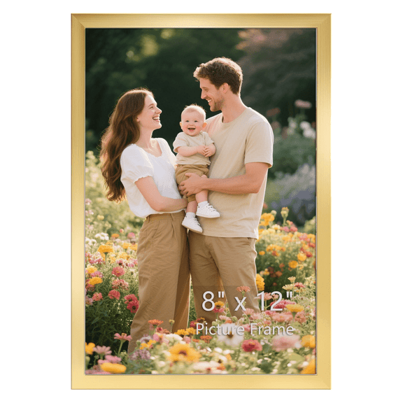 1 Pack 8x12 Picture Frame, 8 by 12 Photo Frame for Gallery Wall Tabletop Display, Single,Gold