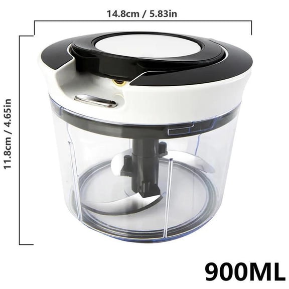 1 Pack 900ML Pull Chopper Portable Hand Pull String Onion & Garlic Mincer Manual Food Gadgets - Middle Black with Mixer