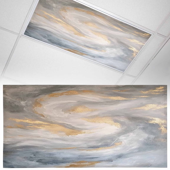 1 Pack Abstact Marble Texture Fluorescent Light Covers for Ceiling Lights Grey Brown Gold Gradient Art Magnetic Ceiling Light Covers Overhead Light Filters for Office Classroom Home