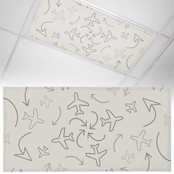 1 Pack Abstract Aircraft Fluorescent Light Covers for Ceiling Lights Airplane Line Arrows Vintage Beige Modern Magnetic Ceiling Light Covers Overhead Light Filters for Office Classroom Home