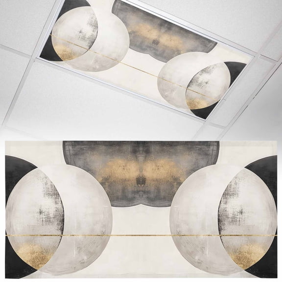 1 Pack Abstract Art Fluorescent Light Covers for Ceiling Lights Black White Circle Gold Striped Mottled Geometric Magnetic Ceiling Light Covers Overhead Light Filters for Office Classroom Home