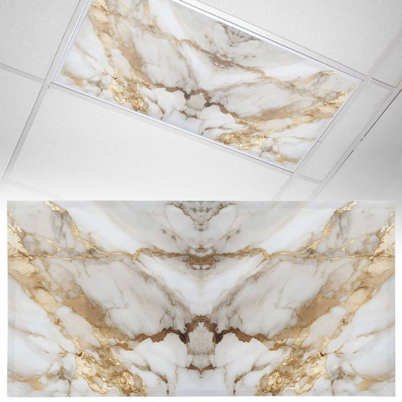 1 Pack Abstract Art Fluorescent Light Covers for Ceiling Lights White Marble Pattern Gold Crack Rock Texture Magnetic Ceiling Light Covers Overhead Light Filters for Office Classroom Home