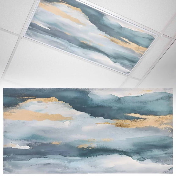 1 Pack Abstract Cloud Effect Fluorescent Light Covers for Ceiling Lights Golden Green Marble Texture Magnetic Ceiling Light Covers Overhead Light Filters for Office Classroom Home