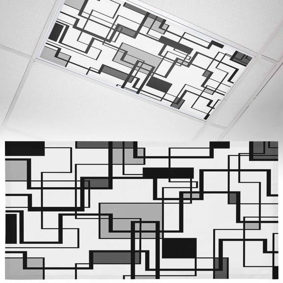 1 Pack Abstract Color Block Fluorescent Light Covers for Ceiling Lights Black Gray Rectangular Geometric Modern Magnetic Ceiling Light Covers Overhead Light Filters for Office Classroom Home