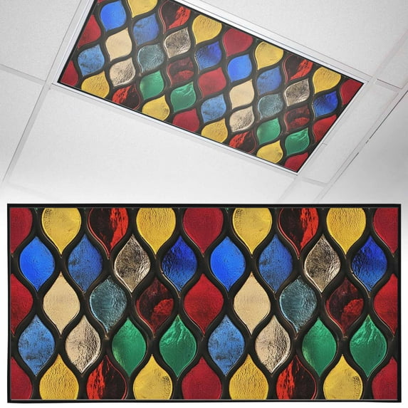 1 Pack Abstract Fluorescent Light Covers for Ceiling Lights Stained Glass Moroccan Texture Magnetic Ceiling Light Covers Overhead Light Filters for Office Classroom Home