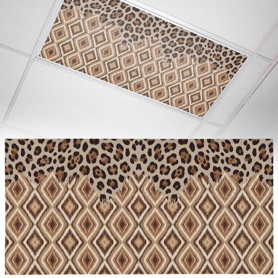 1 Pack Abstract Geometric Fluorescent Light Covers for Ceiling Lights Brown Leopard Print Vintage Tribal Magnetic Ceiling Light Covers Overhead Light Filters for Office Classroom Home