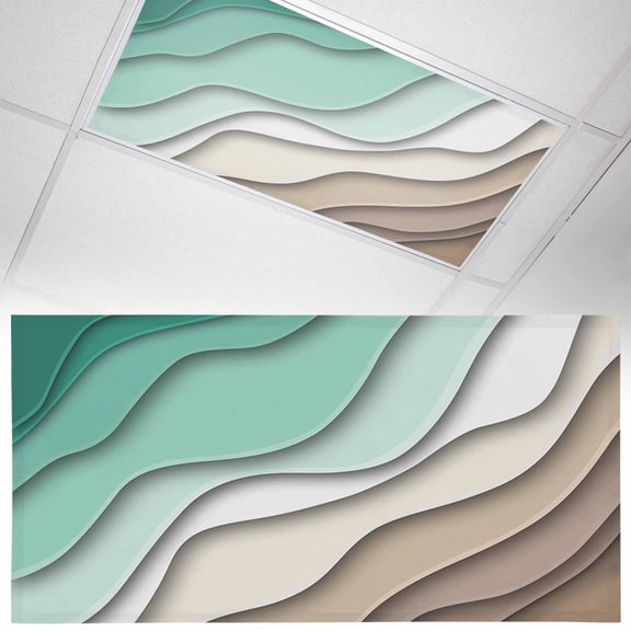 1 Pack Abstract Geometric Fluorescent Light Covers for Ceiling Lights Green Brown Gradient Waves Beach Magnetic Ceiling Light Covers Overhead Light Filters for Office Classroom Home