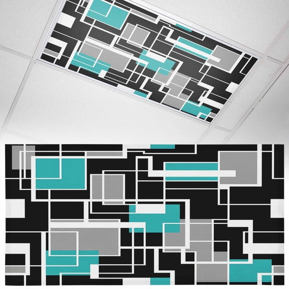 1 Pack Abstract Lines Fluorescent Light Covers for Ceiling Lights Black Gray Blue Rectangle Geometric Modern Magnetic Ceiling Light Covers Overhead Light Filters for Office Classroom Home