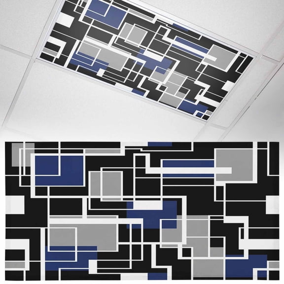 1 Pack Abstract Lines Fluorescent Light Covers for Ceiling Lights Black Gray Navy Rectangle Geometric Modern Magnetic Ceiling Light Covers Overhead Light Filters for Office Classroom Home